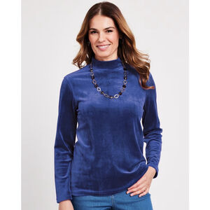 Blair Royal Blue Mock Neck Long Sleeve Velour Sweater Shirt Top Small